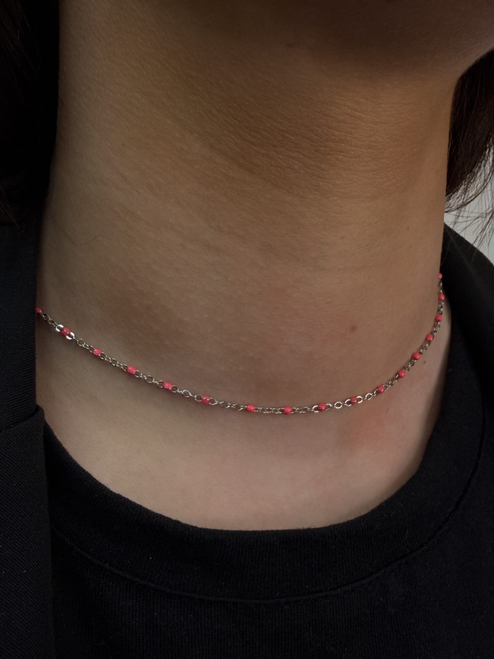 COLLIER RÉSINE ARGENTÉ ROSE FLUO