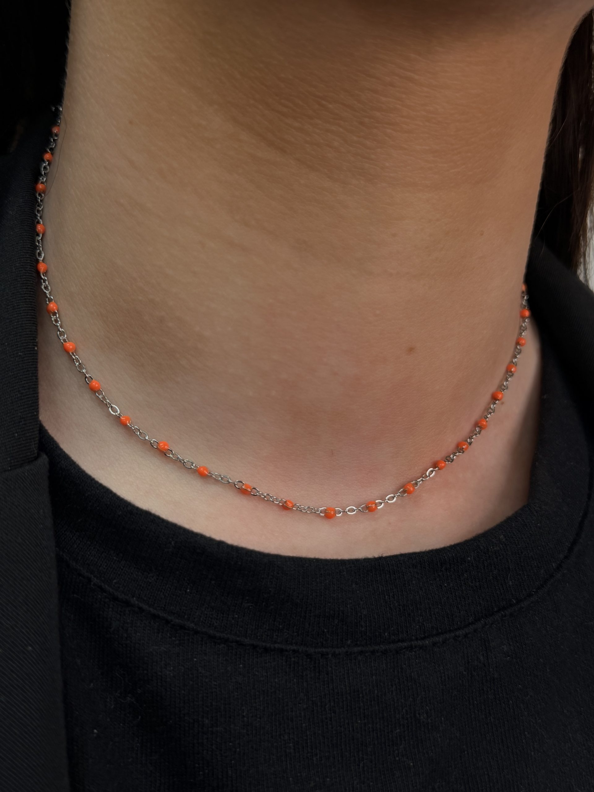 COLLIER RÉSINE ARGENTÉ ORANGE
