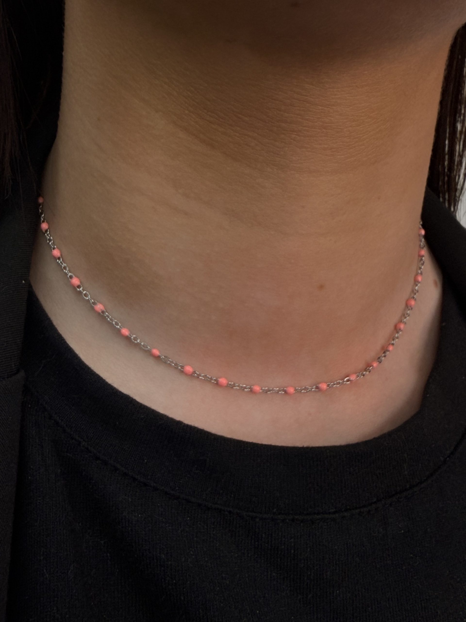 COLLIER RÉSINE ARGENTÉ ROSE PÂLE