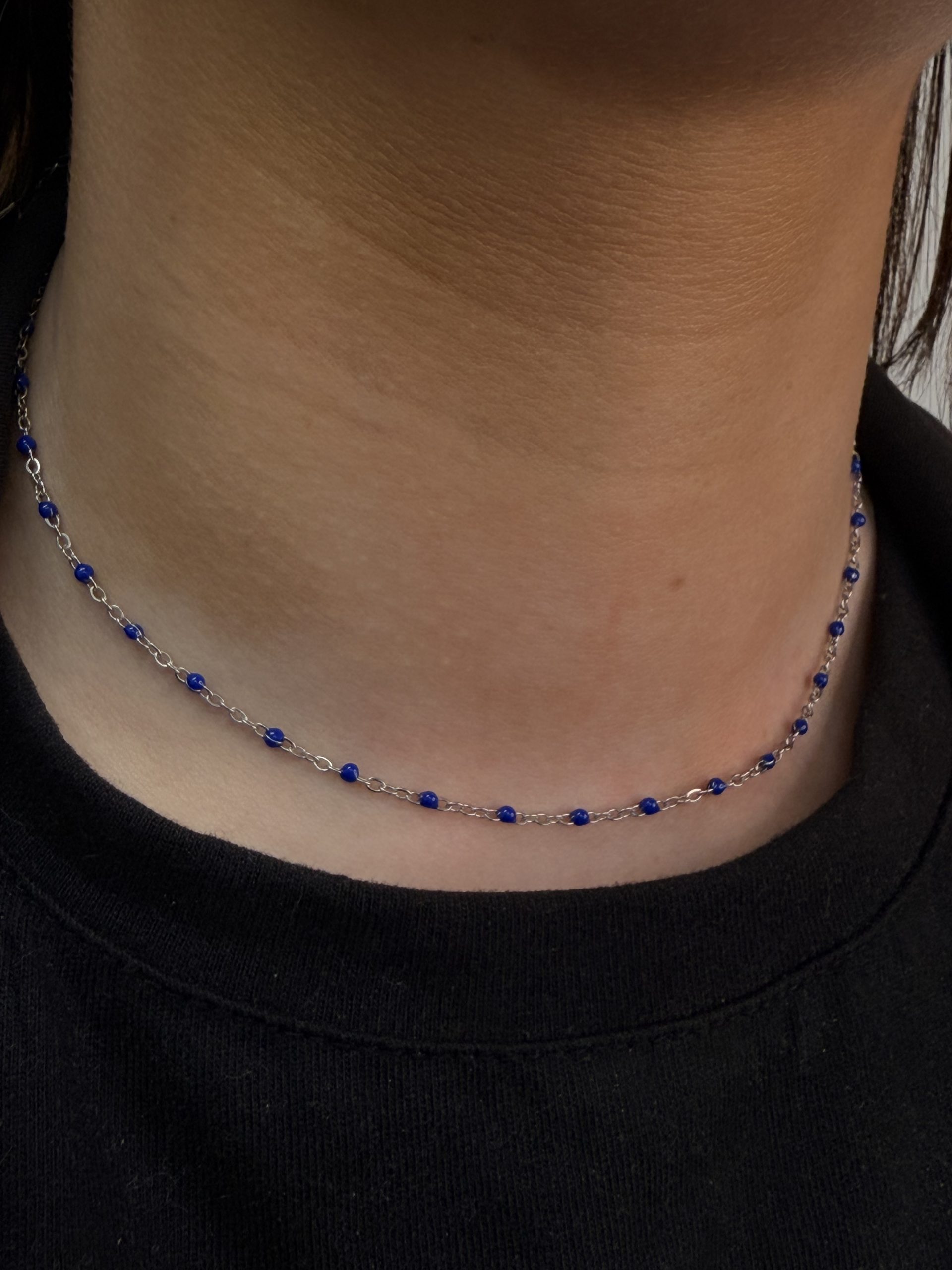 COLLIER RÉSINE ARGENTÉ BLEU ROI