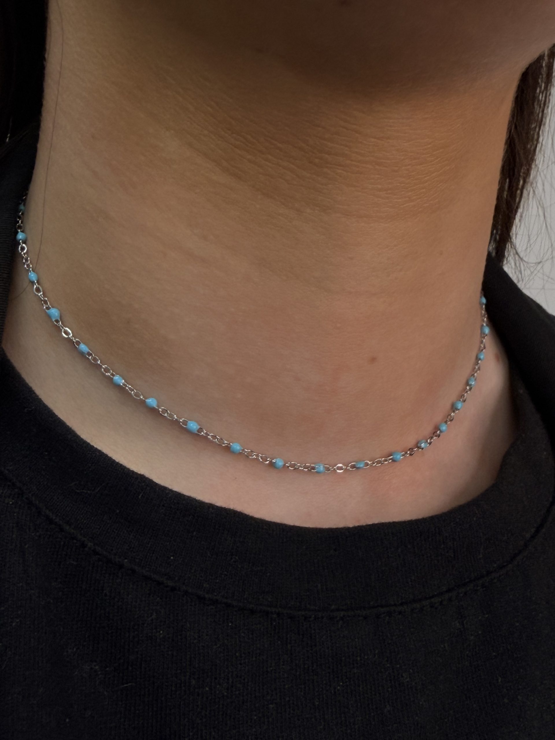 COLLIER RÉSINE ARGENTÉ BLEU CIEL